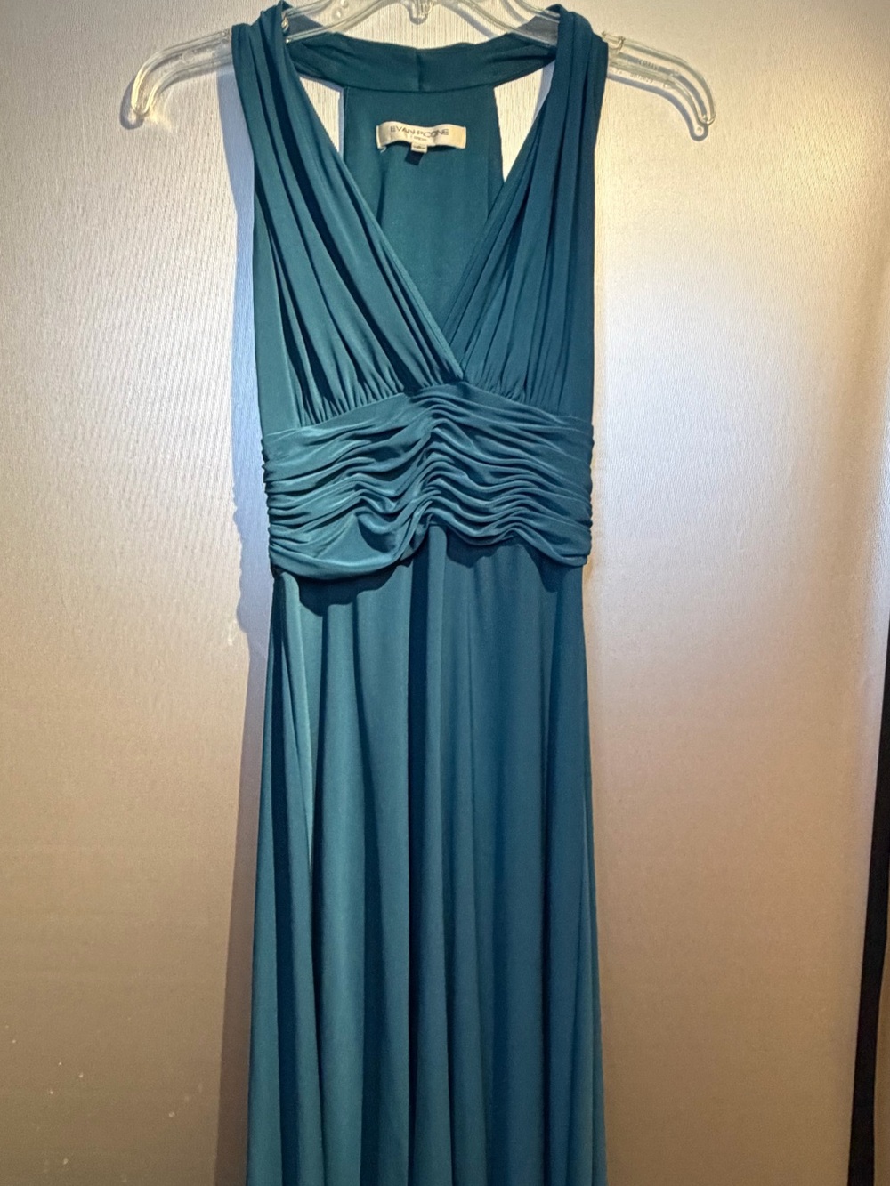 Evan Picone Teal Ruched Empire Maxi Dress